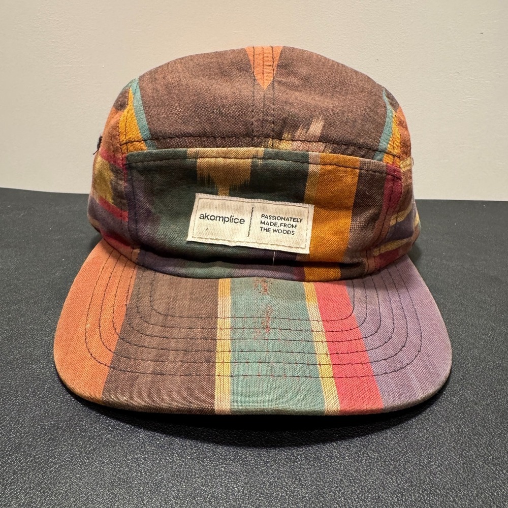 Akomplice Hat Cap 5 Panel Stripe Retro Snap Back Skate USA Made Vintage Skater